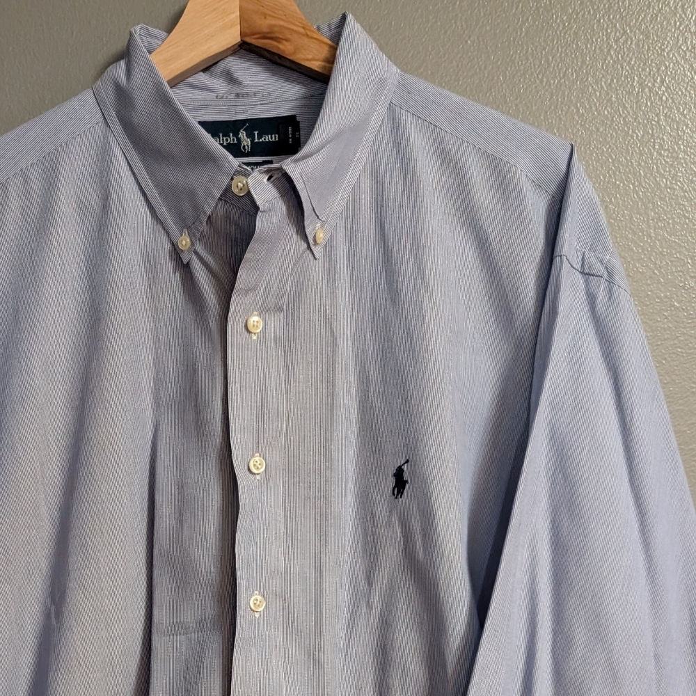 Men's Ralph Lauren‎ 100% Yarmouth Cotton Blue Long Sleeved Button Up 17 34/35